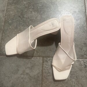 Zara Cream Square-Toe Slide Mules